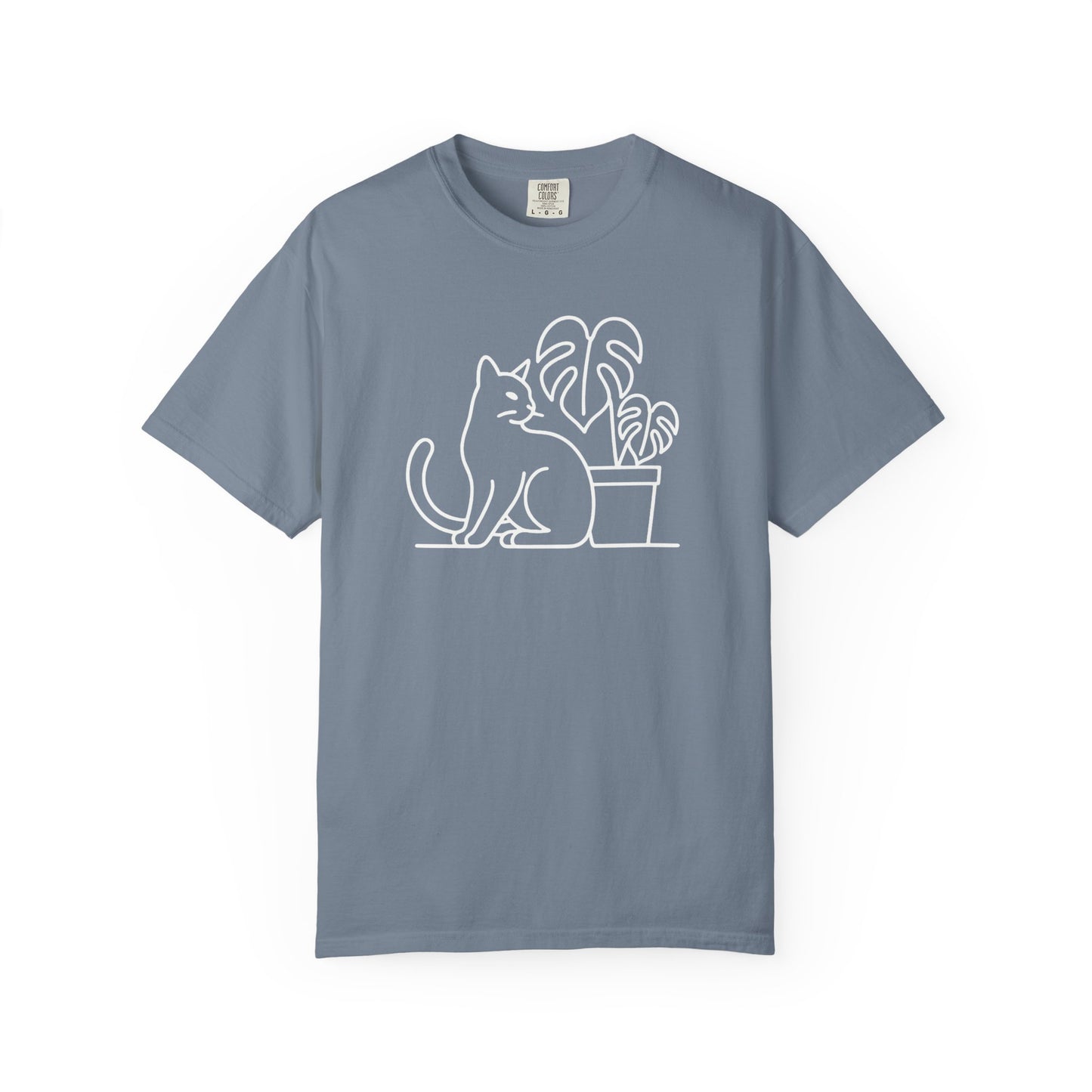 Cat And Monstera Line Art Comfort Colors® Heavyweight T-shirt