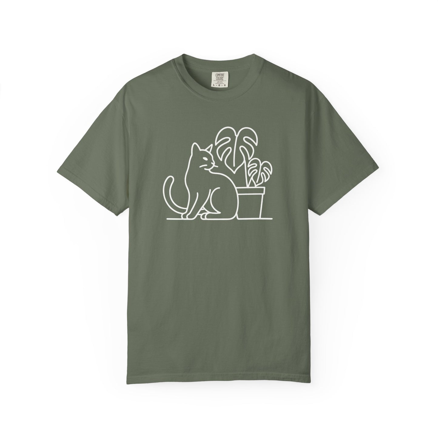 Cat And Monstera Line Art Comfort Colors® Heavyweight T-shirt