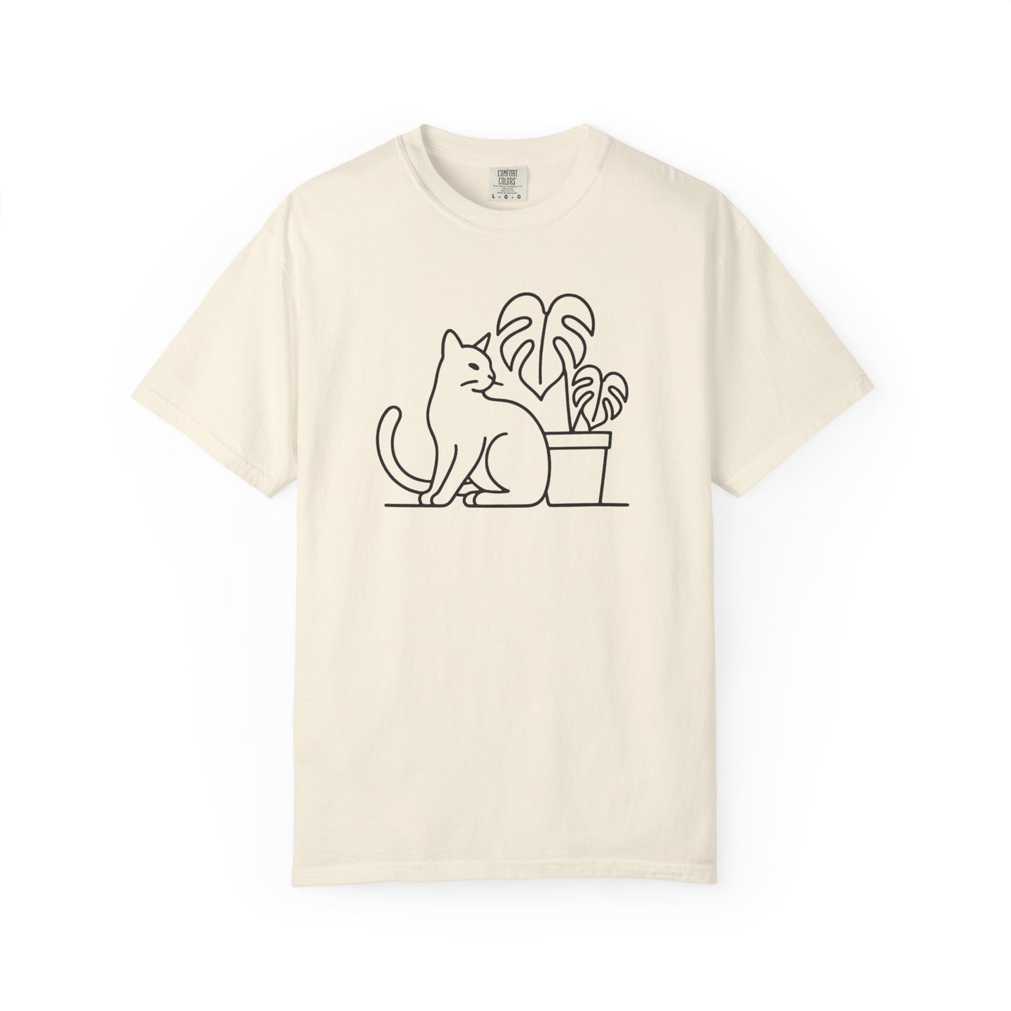 Cat And Monstera Line Art Comfort Colors® Heavyweight T-shirt