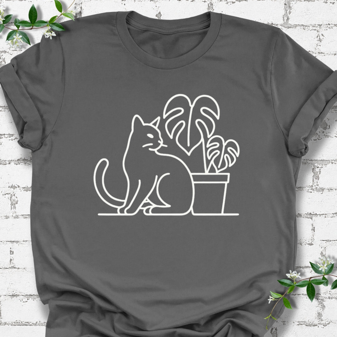 Cat And Monstera Line Art Lightweight Tee
