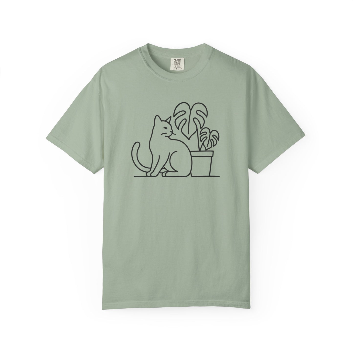 Cat And Monstera Line Art Comfort Colors® Heavyweight T-shirt