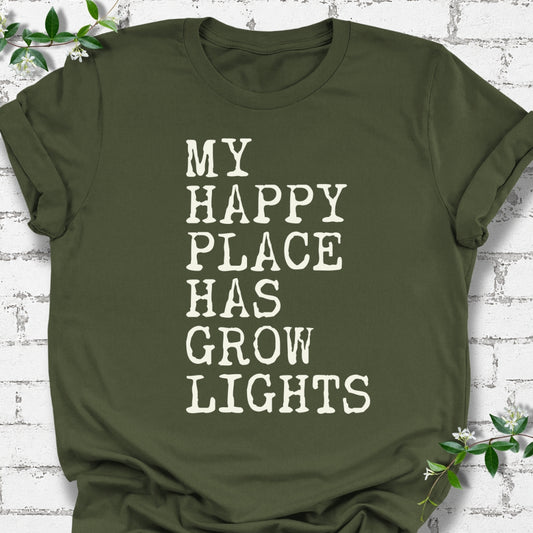 My Happy Place Has Grow Lights Lightweight Tee