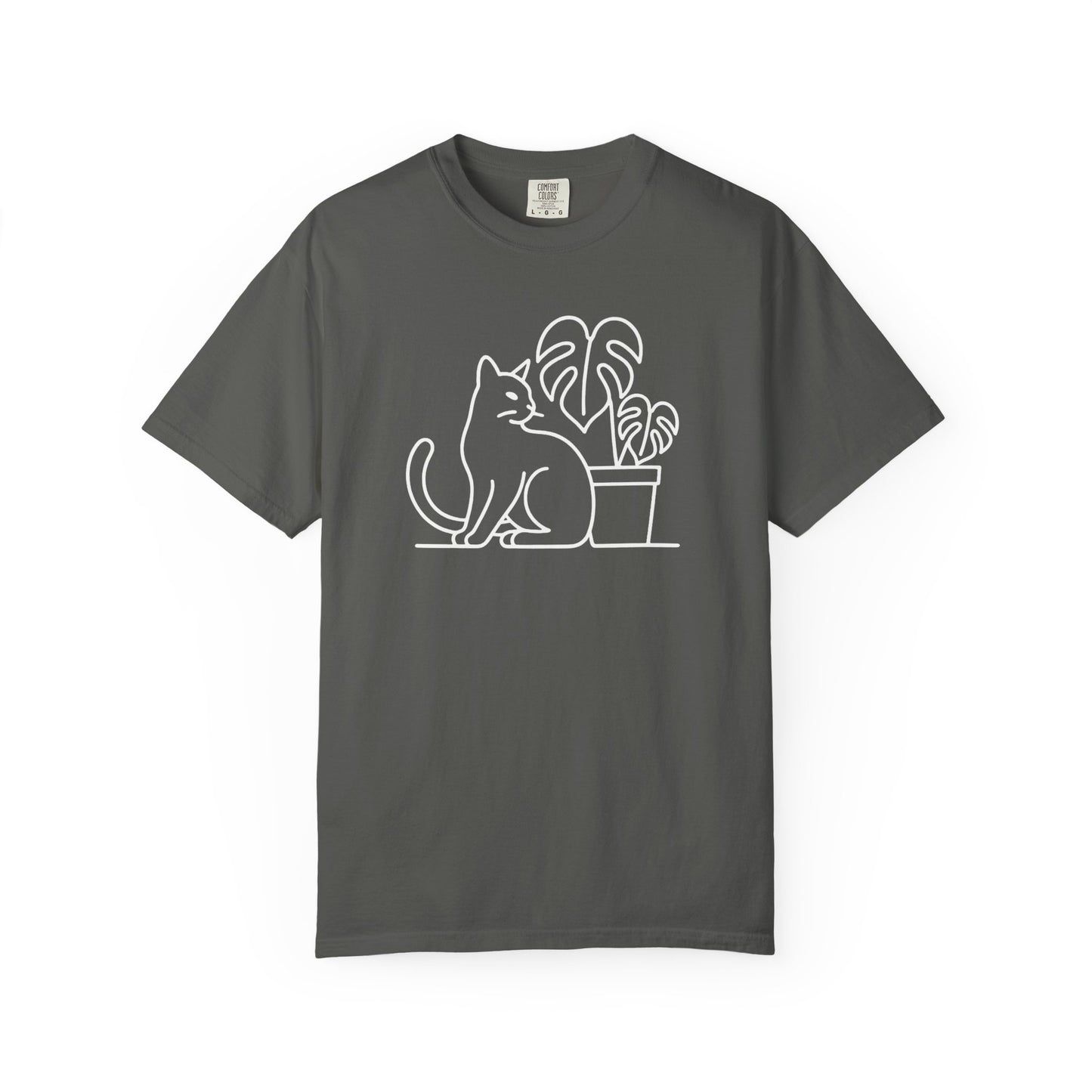 Cat And Monstera Line Art Comfort Colors® Heavyweight T-shirt