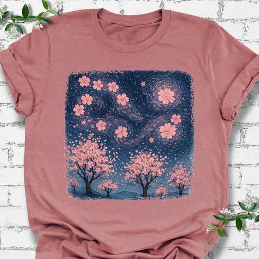 Cherry Blossoms Starry Night Lightweight Tee