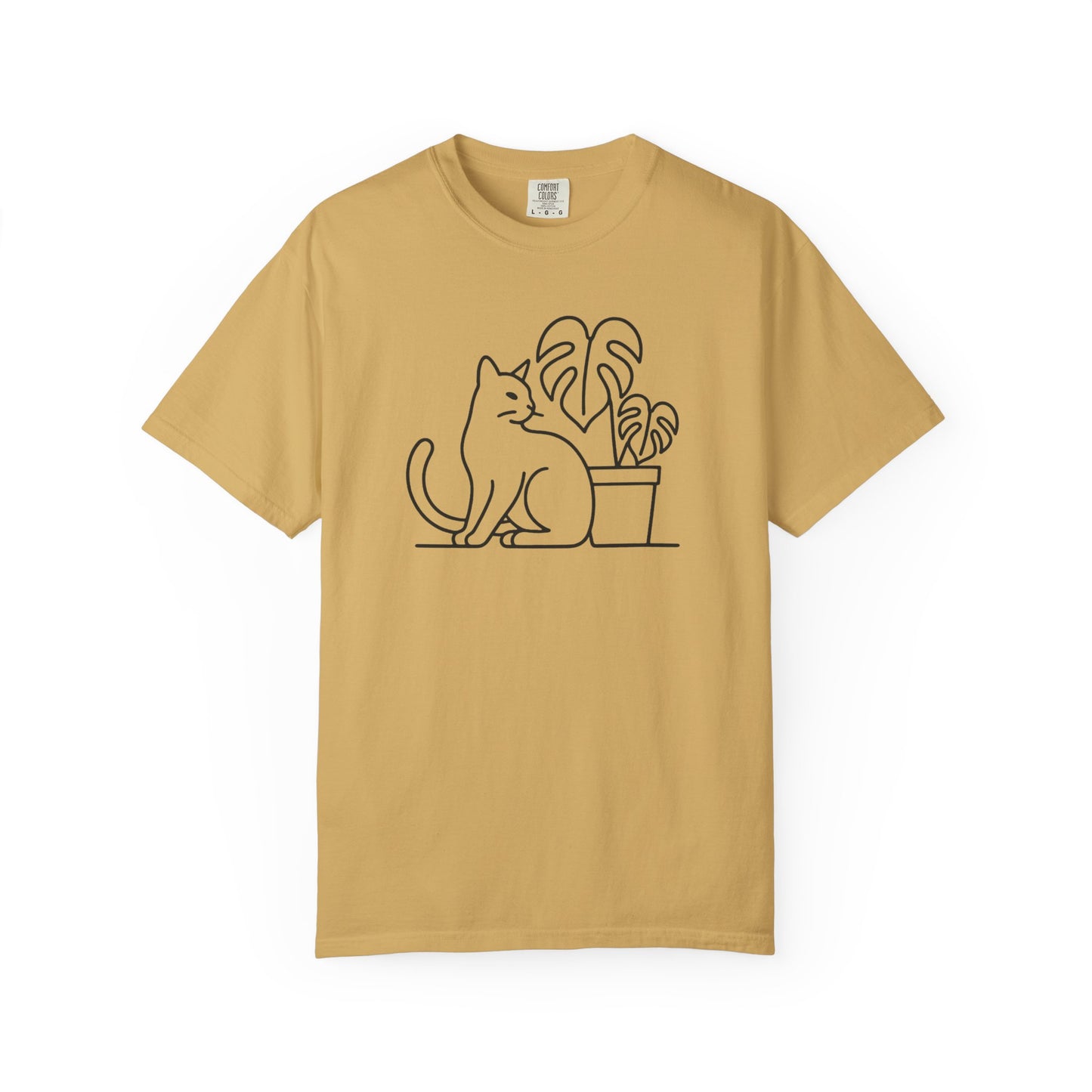 Cat And Monstera Line Art Comfort Colors® Heavyweight T-shirt
